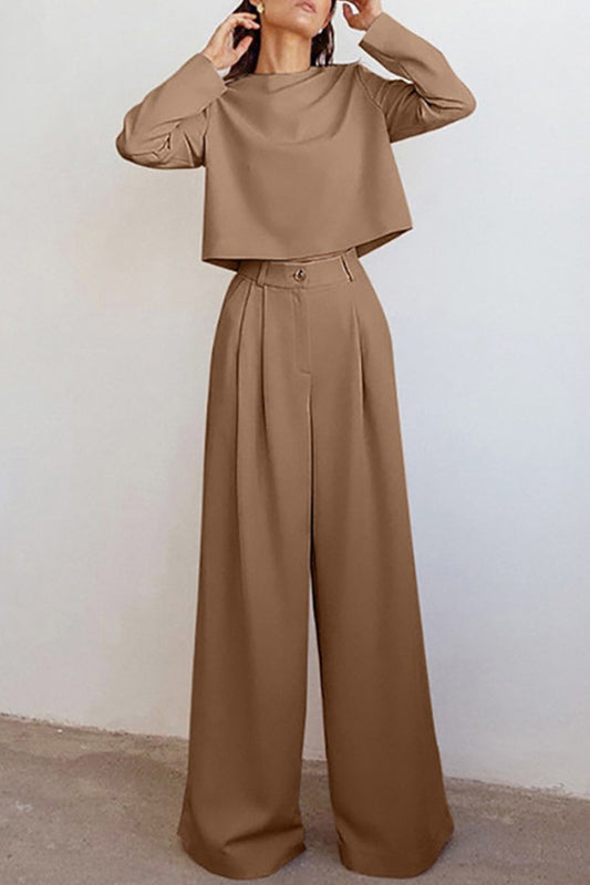 Conjunto de dos piezas de manga larga, cuello redondo, bolsillo liso y elegante de estilo británico