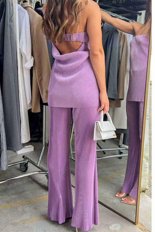 Conjunto sexy de dos piezas, liso, sin tirantes y sin mangas