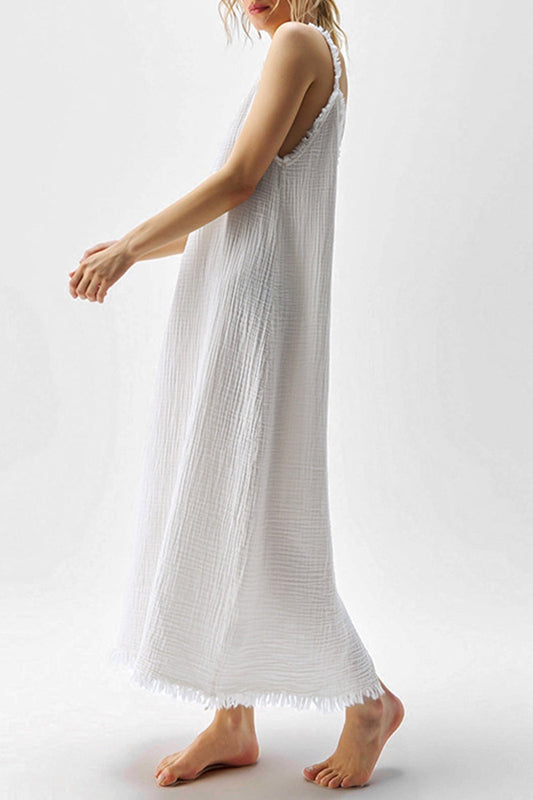Vestidos casuales con cuello en V, borlas y tirantes