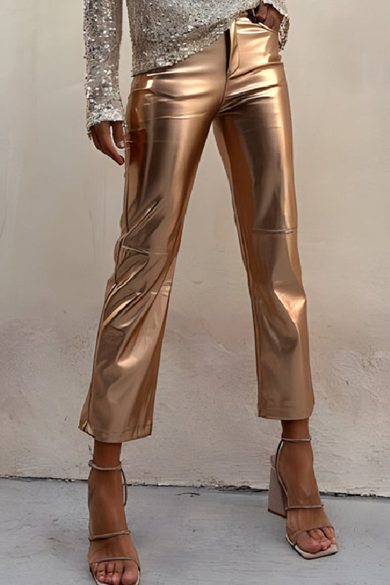 Pantalones casuales de color liso con bolsillos y parches, sueltos, de cintura media y rectos, de color liso