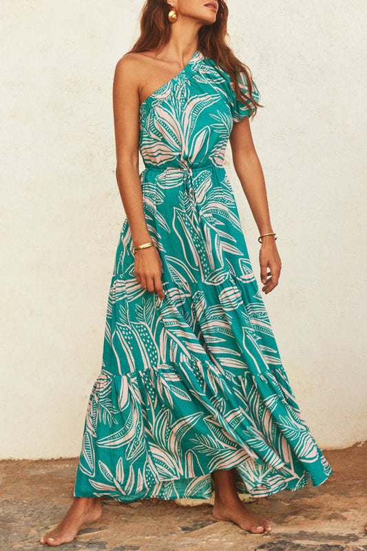 Vestidos casuales de vacaciones con estampado floral, frenillo, espalda descubierta, cuello oblicuo, corte A