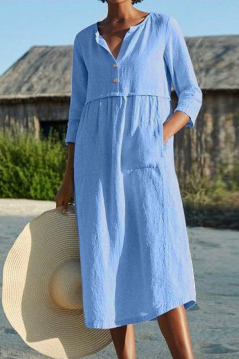 Vestidos casuales de moda con cuello redondo, de patchwork sólido y corte A