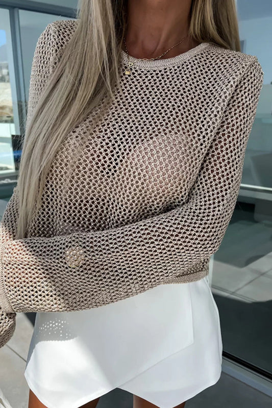 Tops sexys de vacaciones con escote redondo, transparentes y ahuecados