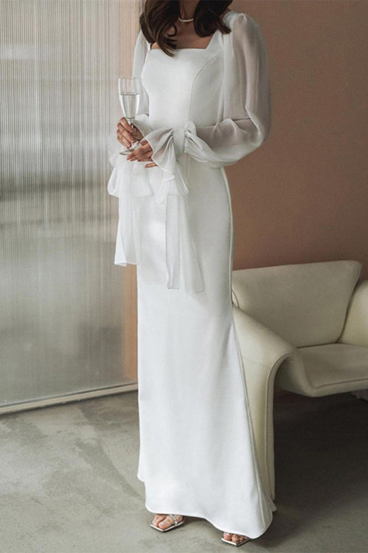 Vestidos elegantes de celebridades con cuello cuadrado y frenillo liso en forma de A