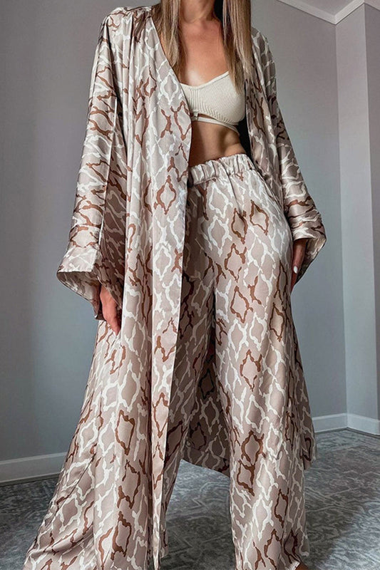 Conjunto de dos piezas con cuello en V, manga larga y estampado geométrico informal de patchwork