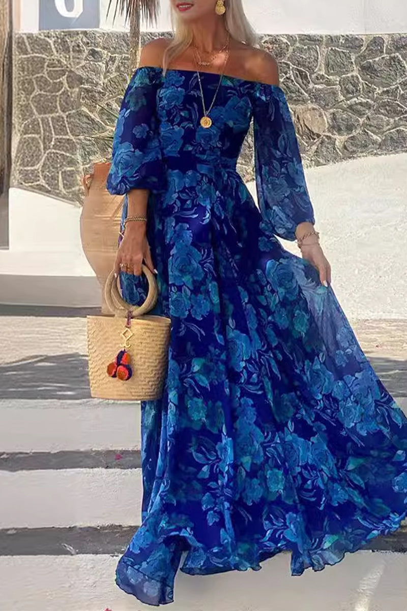 Vestidos sexis de corte A con hombros descubiertos, estampados florales y patchwork vintage