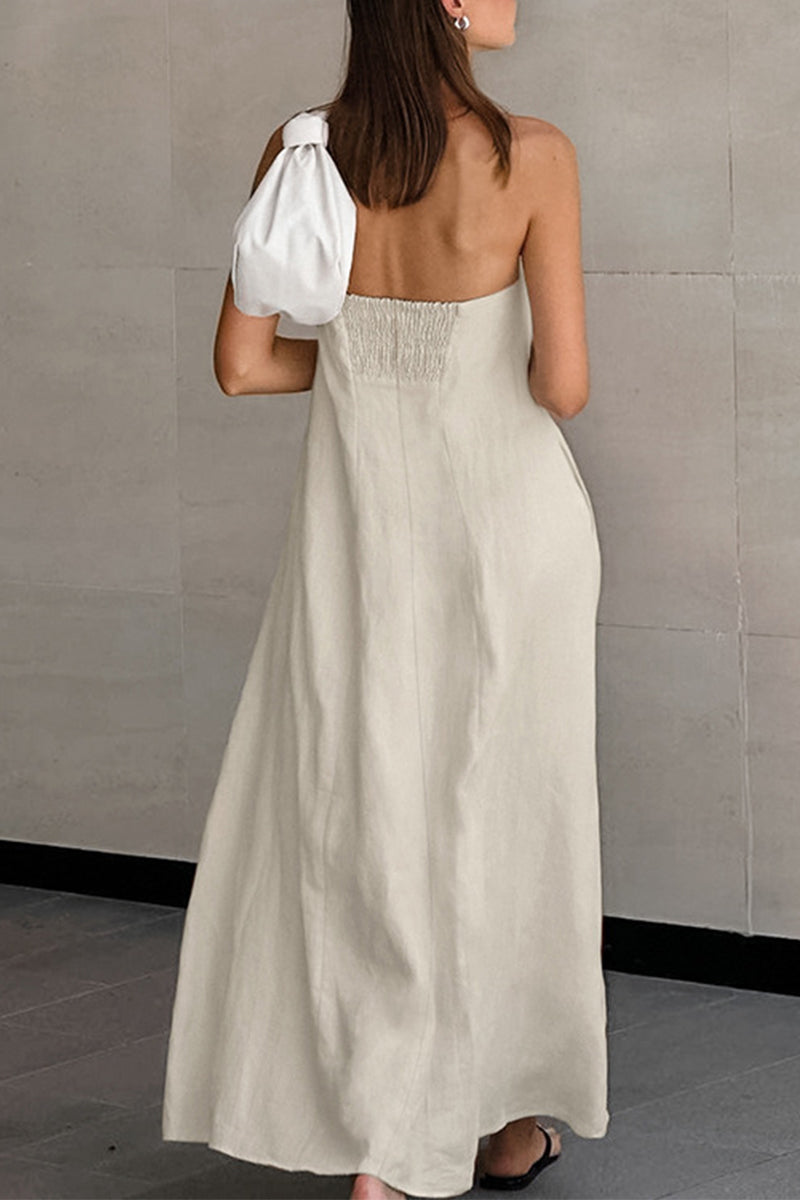 Vestidos sexis de vacaciones con bolsillos lisos y sin tirantes