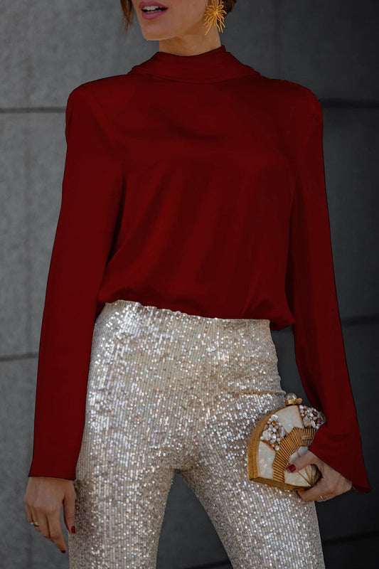 Blusa elegante con cuello de bufanda, espalda descubierta y pliegues (3 colores)