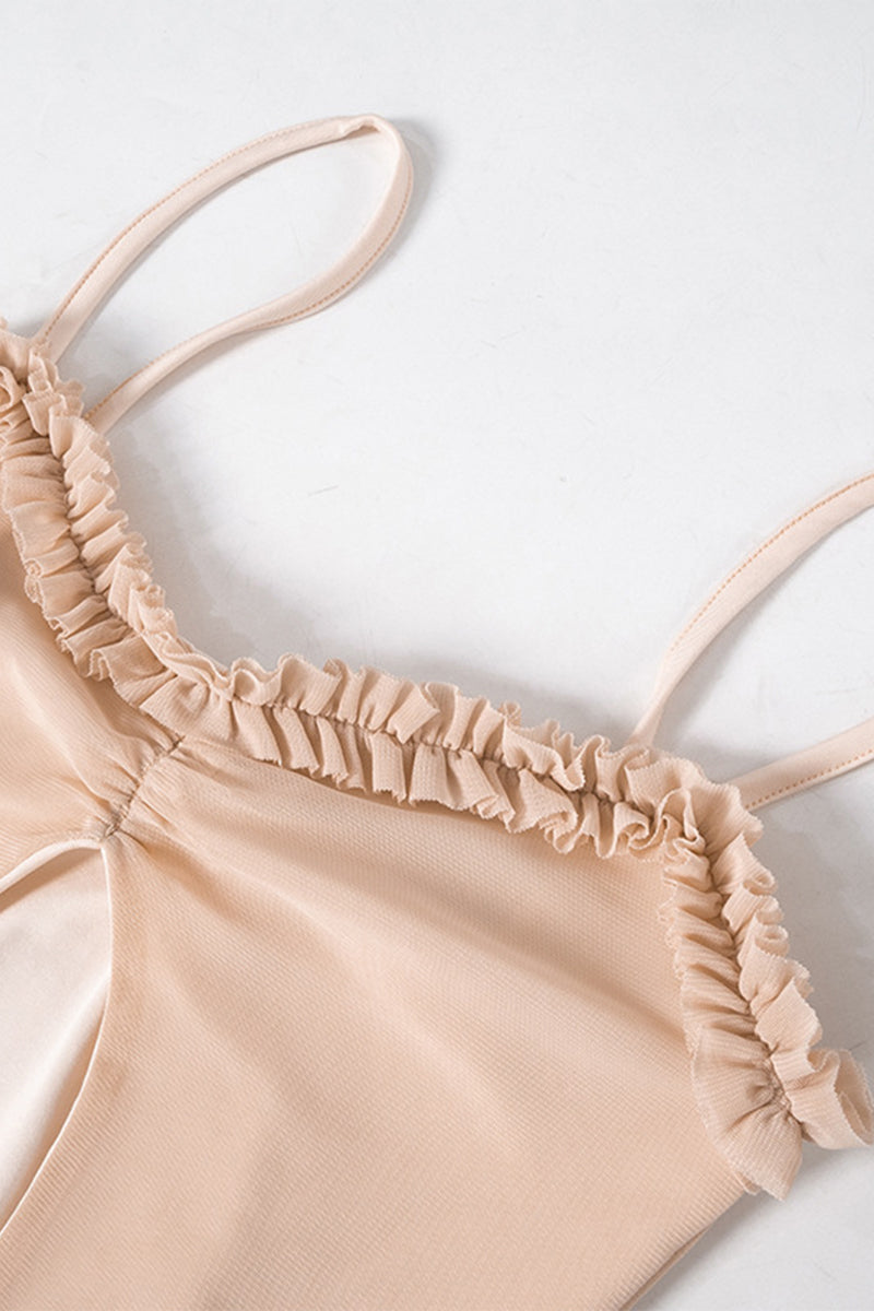Vestidos irregulares sexis de malla con volantes, ahuecados y sin tirantes
