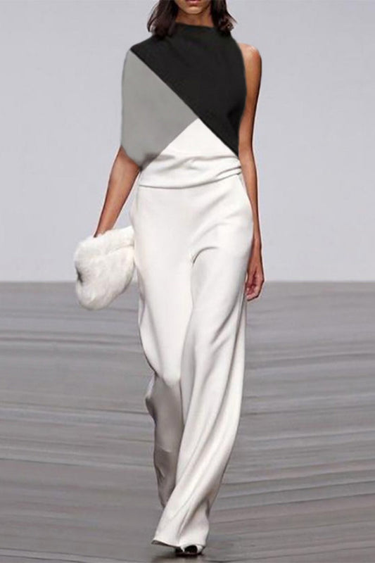 Monos casuales de cuello alto recto con patchwork en contraste