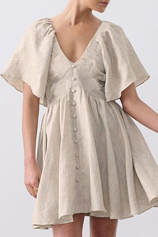 Vestidos casuales sencillos con botones lisos y escote en V.