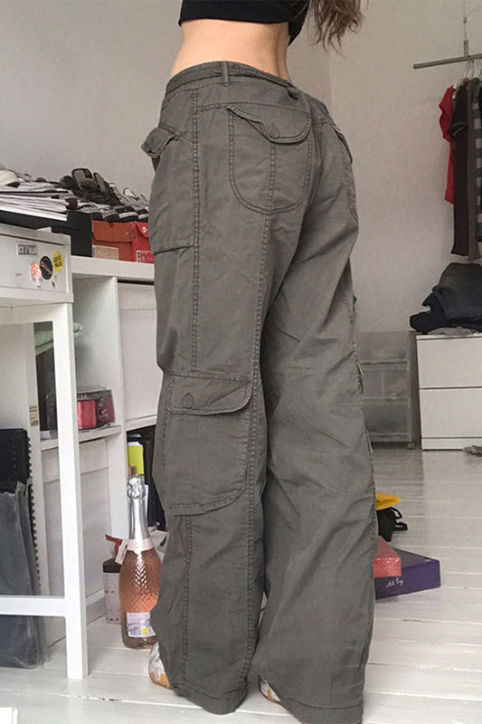 Pantalones casuales de color liso, sueltos, de cintura baja, rectos y con bolsillos