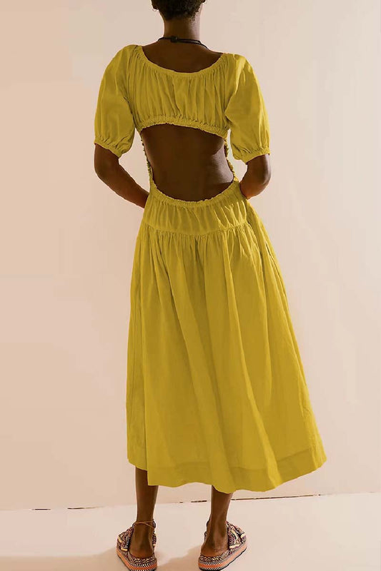 Vestidos casuales sólidos básicos con cuello en U largos