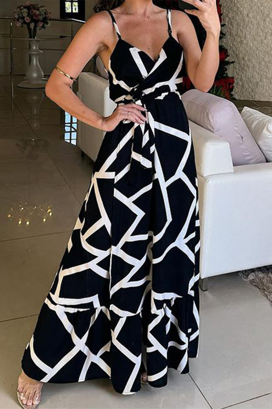 Vestidos sexis con estampado geométrico, escote en V y abertura en la parte delantera