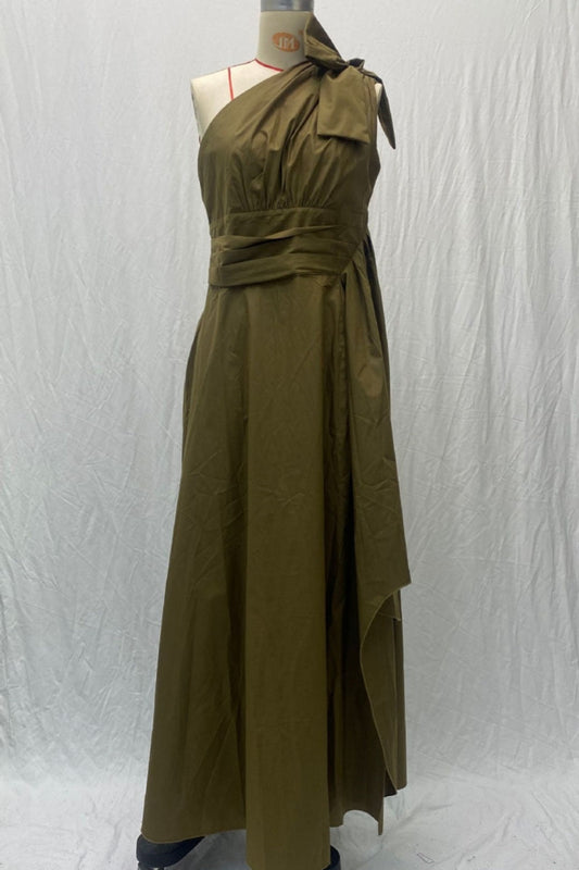 Vestidos largos casuales de cuello oblicuo con abertura y patchwork sólido