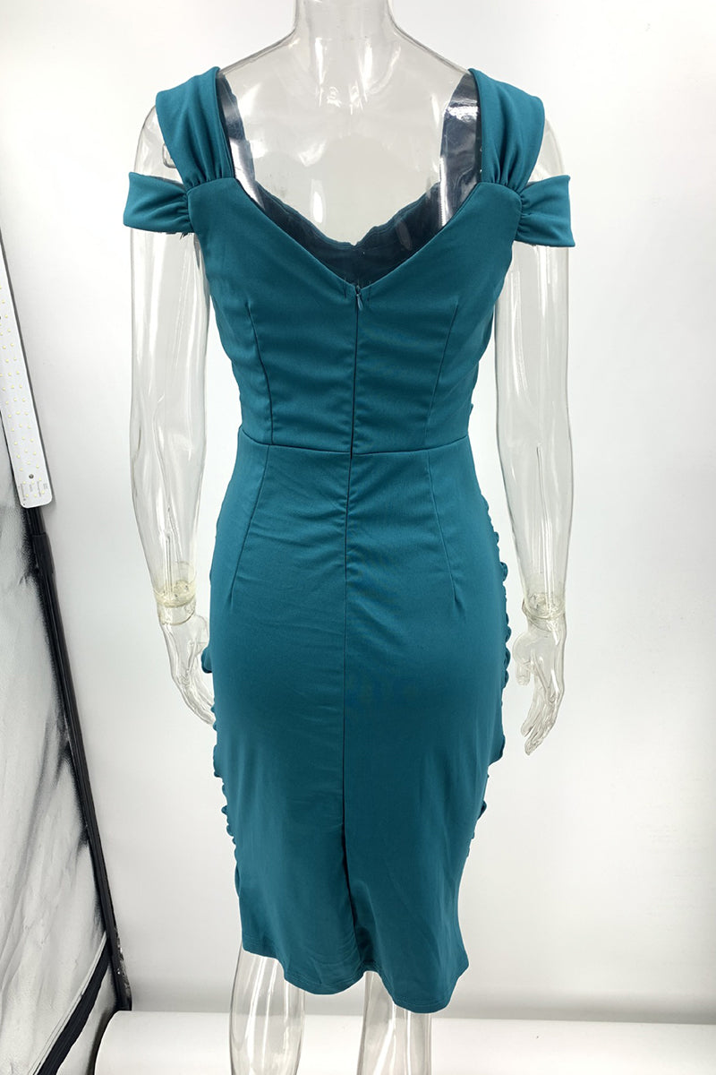 Elegante vestido de falda de un solo paso con escote en V y pliegues lisos (3 colores)