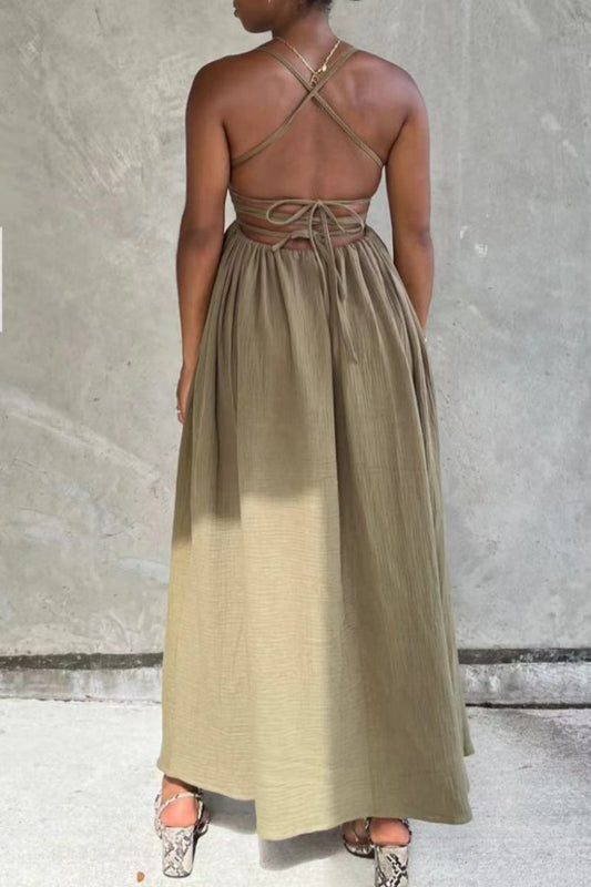 Vestidos largos sexis con tirantes finos, espalda descubierta y tirantes cruzados