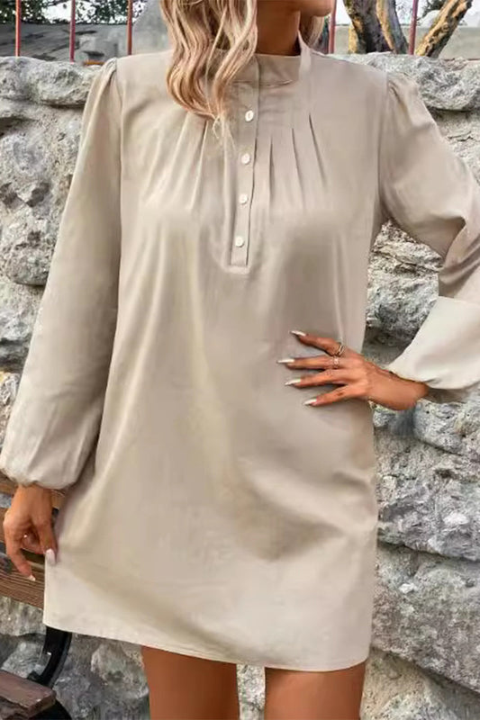 Vestidos casuales sencillos con botones lisos y cuello mandarín en forma de A