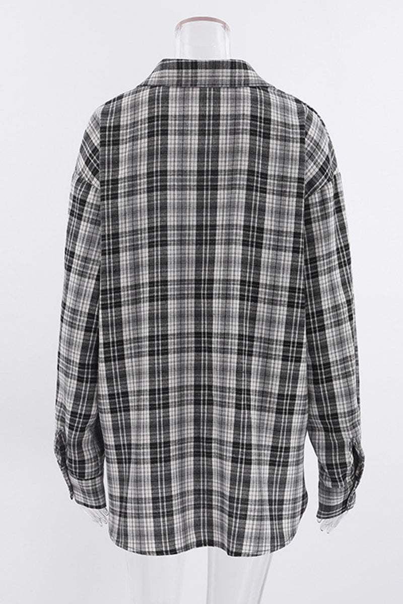 Tops casuales con cuello vuelto en contraste y cuadros
