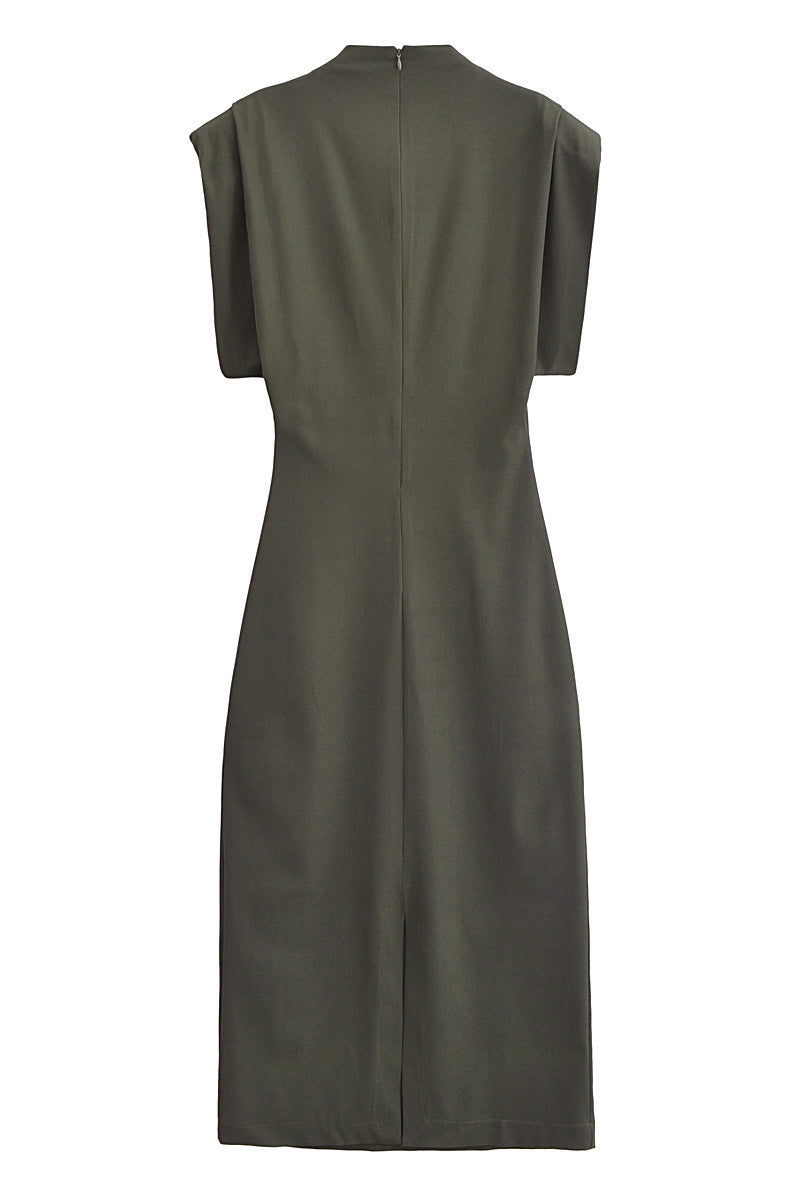 Vestidos casuales de cuello alto, línea A, de color sólido, con cremallera, para uso diario