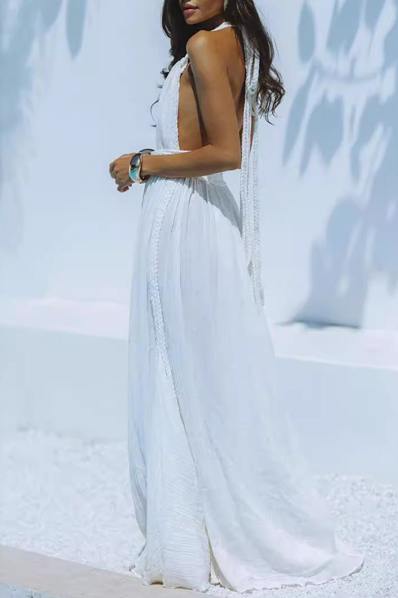 Vestidos de playa sexys de color sólido con cordones y espalda descubierta