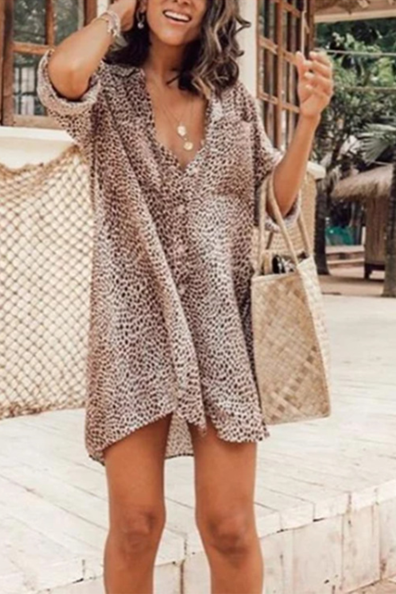 Vestidos rectos con cuello vuelto y estampado casual de patchwork (6 colores)