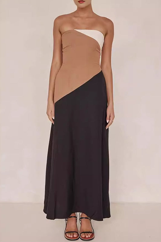 Vestidos sexys sin tirantes con contraste de patchwork y bloques de color