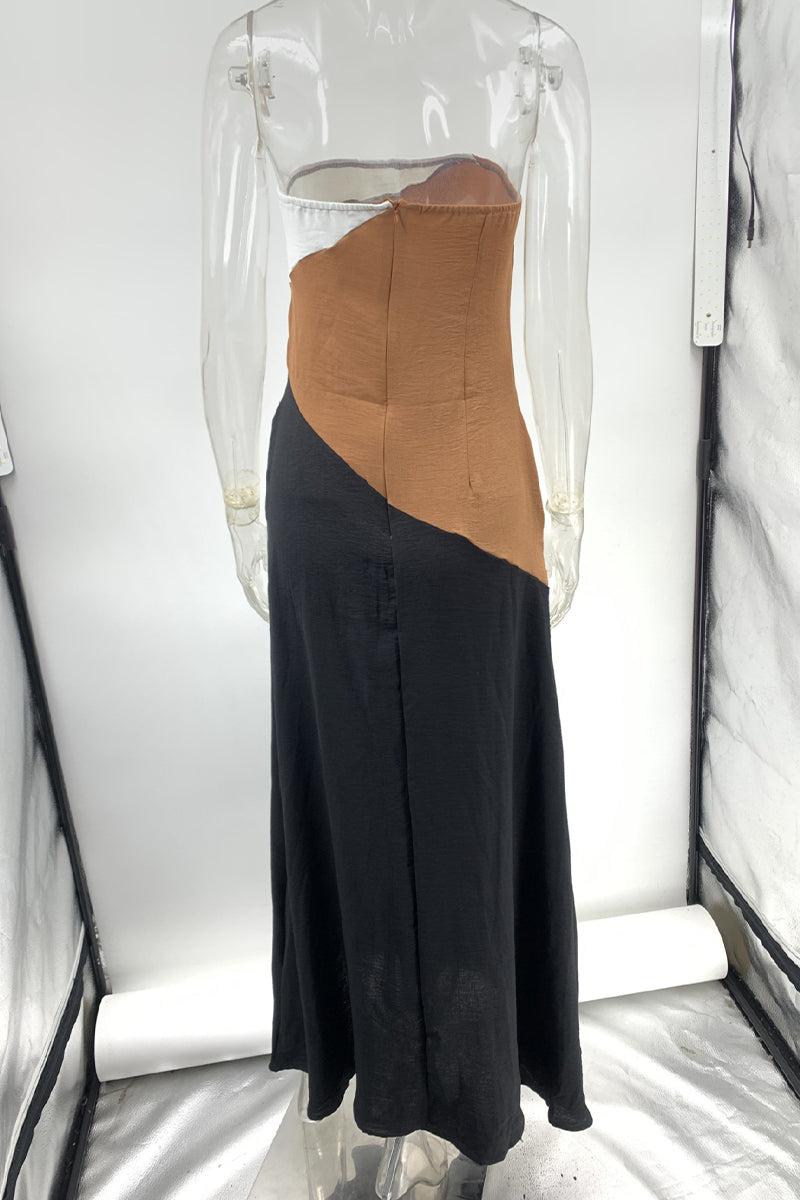 Vestidos sexys sin tirantes con contraste de patchwork y bloques de color