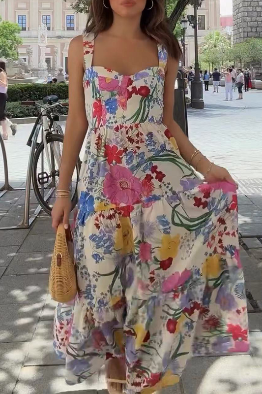 Vestidos casuales con estampado floral y patchwork