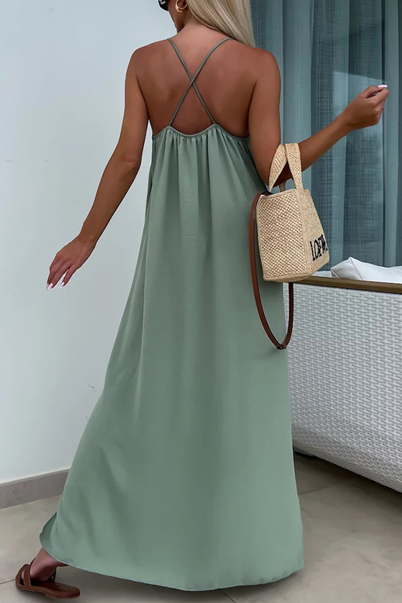 Vestidos casuales de color sólido con espalda descubierta y escote en U (5 colores)