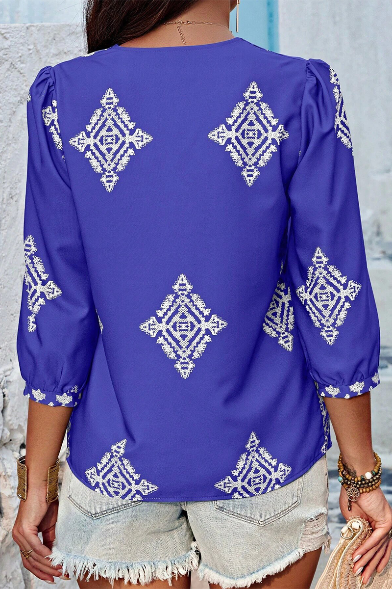 Tops casuales de cuello en V con estampado geométrico diario (6 colores)