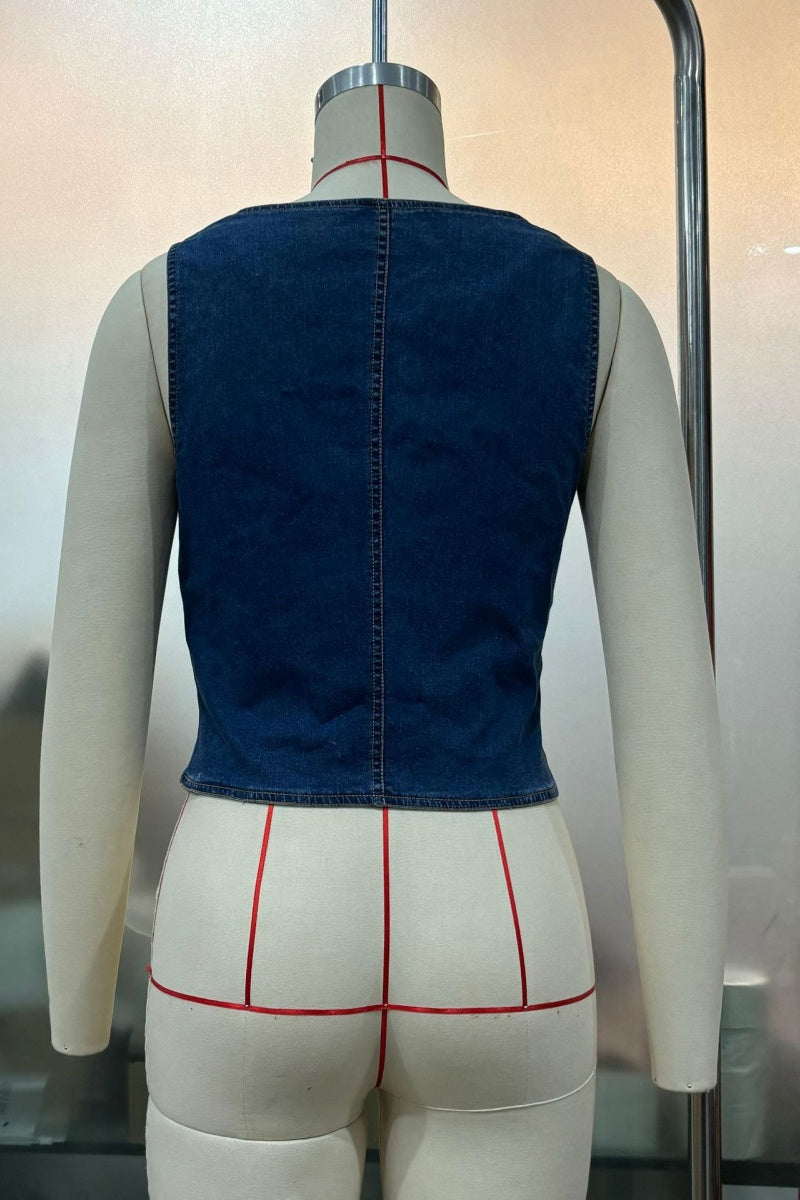 Tops casuales de cuello en U con botones de color sólido