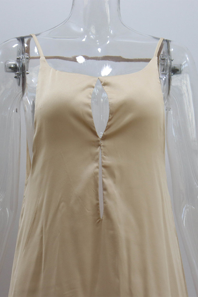 Vestidos sexis de vacaciones de color sólido con aberturas en la espalda y cuello redondo con tirantes