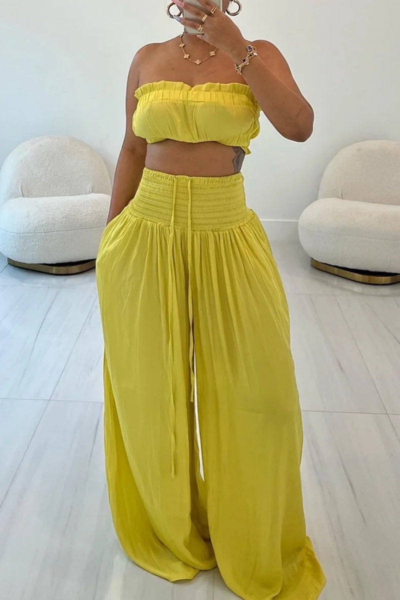 Conjunto de dos piezas sexy, informal, sin espalda, sin tirantes y sin mangas