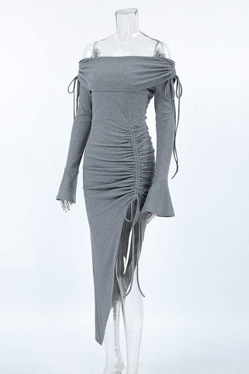 Vestidos sexis de color sólido con falda cruzada y hombros descubiertos con cordón ajustable
