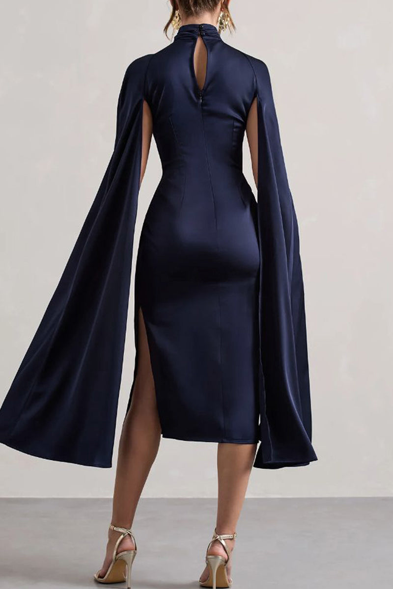 Vestidos largos de cuello alto con aberturas y patchwork calados de estilo urbano