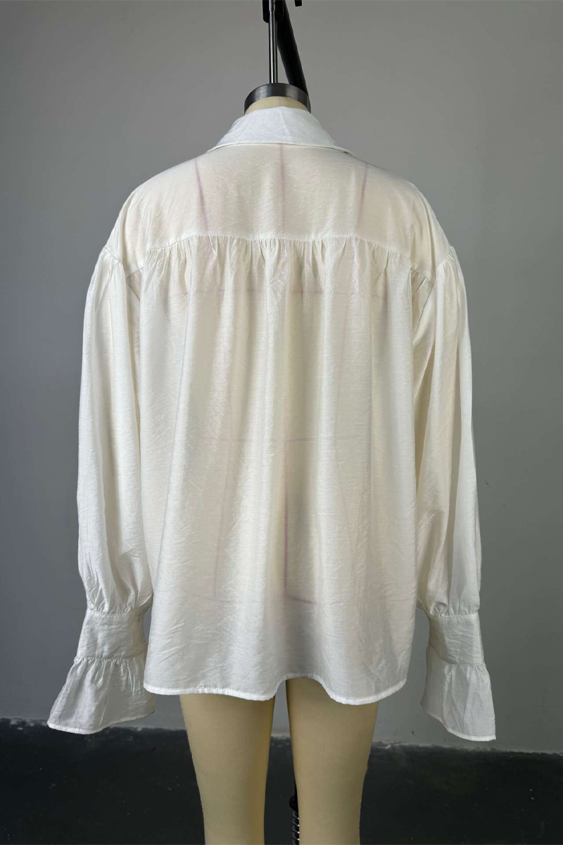 Blusas casuales de calle con botones de color liso y cuello vuelto transparentes