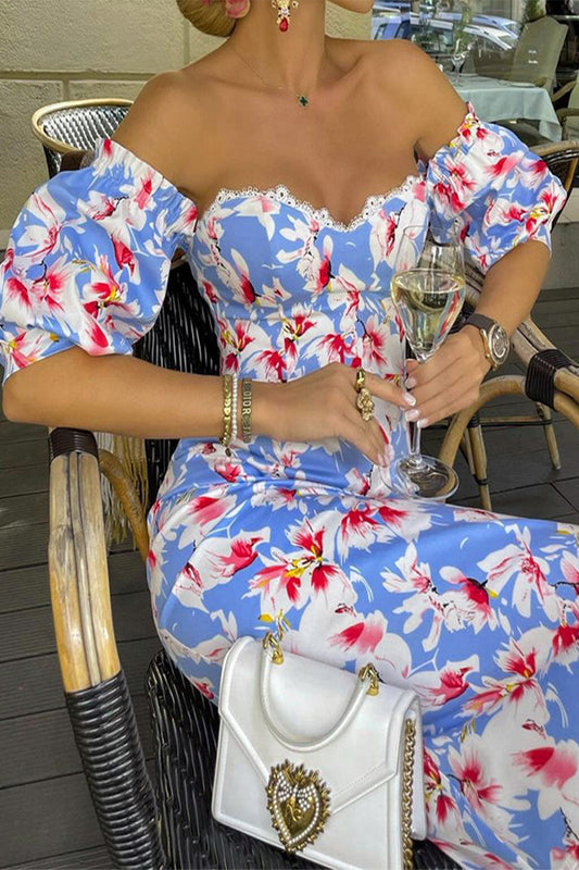 Vestidos sexis con falda cruzada, hombros descubiertos y estampado floral