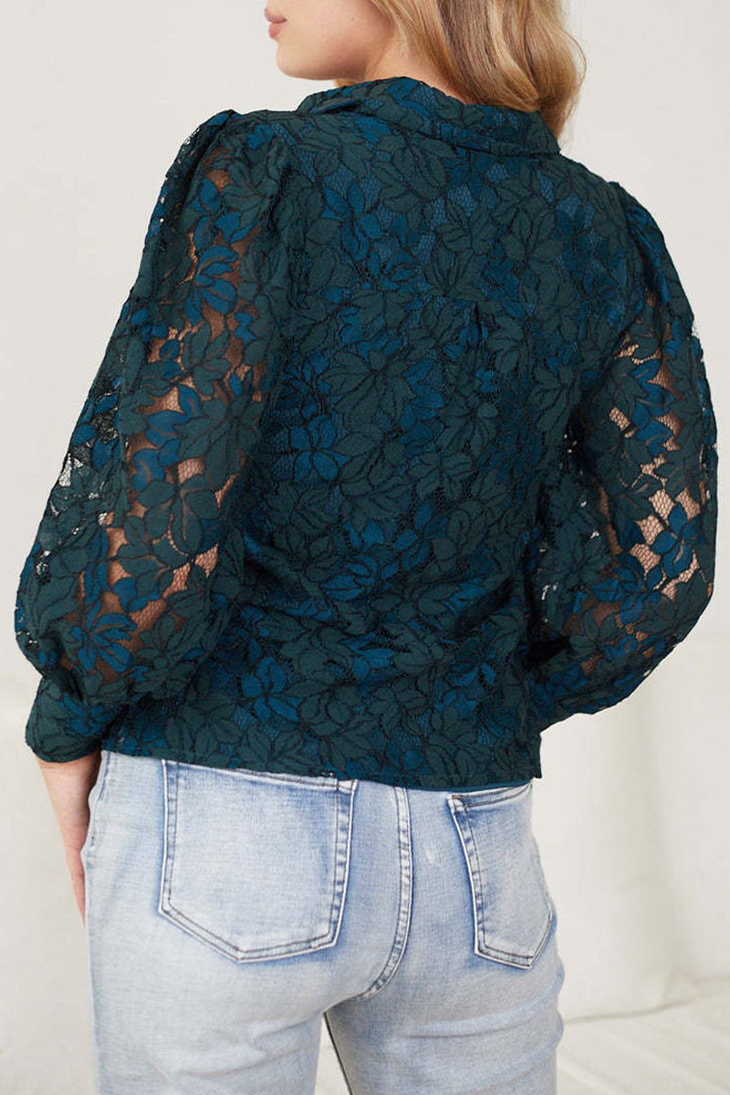Blusas sexys de encaje calado con cuello vuelto
