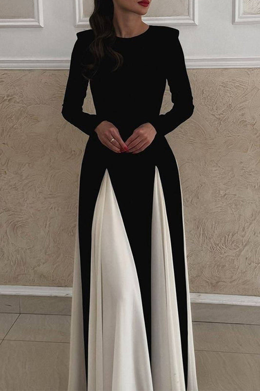 Elegantes vestidos largos con cuello redondo en contraste