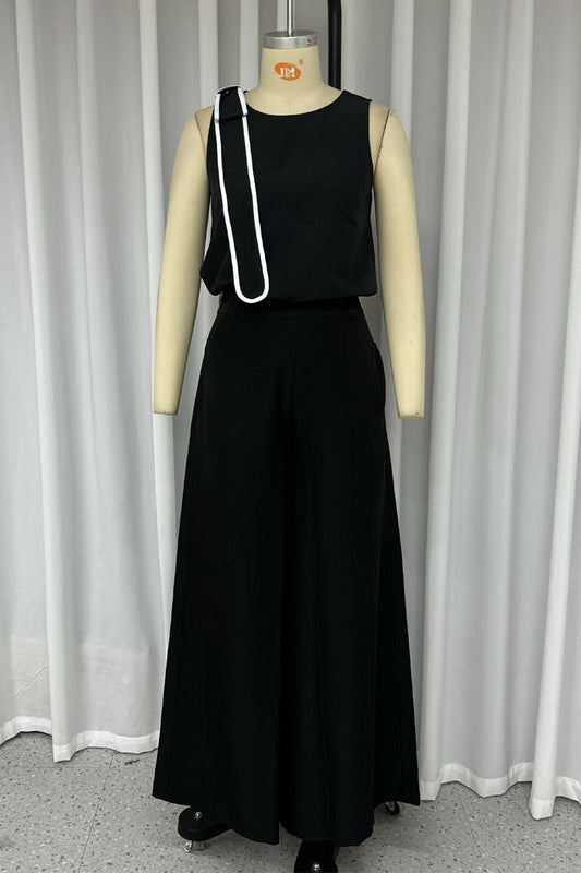 Conjunto informal de dos piezas sin mangas con cuello redondo y bolsillo con lazo decorativo para la calle