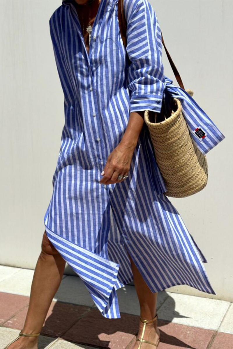 Vestido camisero informal con cuello vuelto, botones y cordones con estampado geométrico (5 colores)