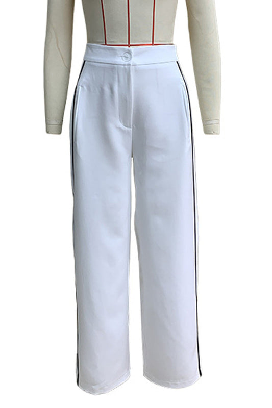 Pantalones casuales de rayas con estampado de bolsillos y botones de patchwork, sueltos, de cintura alta y rectos