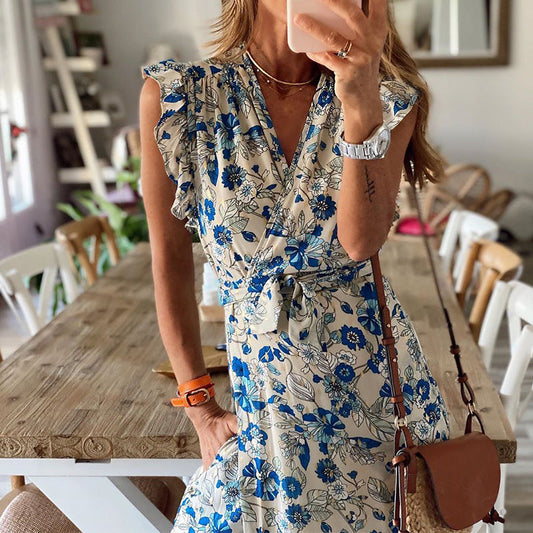 Vestido con cordones y estampado sexy para mujer de primavera y verano