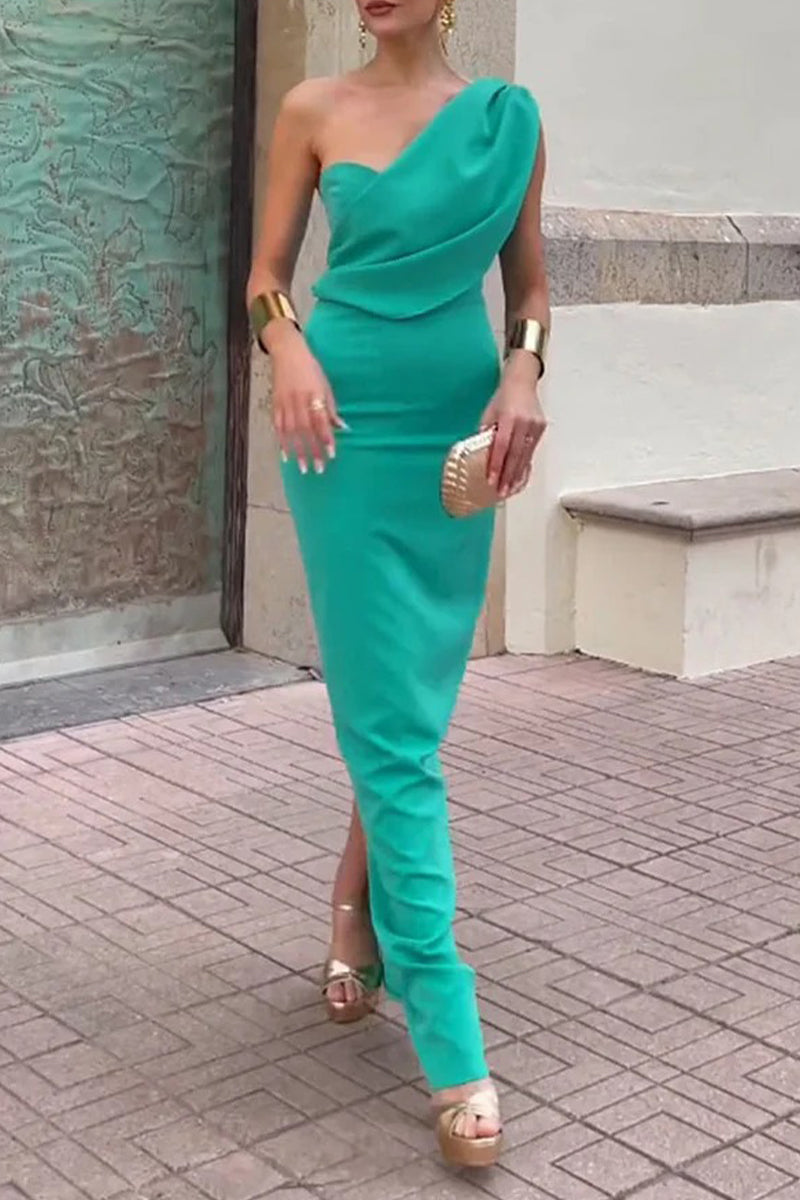 Vestidos sexis de falda de un solo paso con hombros caídos, fruncidos e irregulares