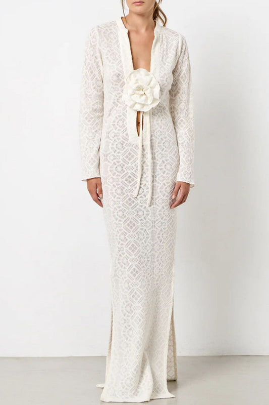 Vestidos largos sexis con escote en V y flores