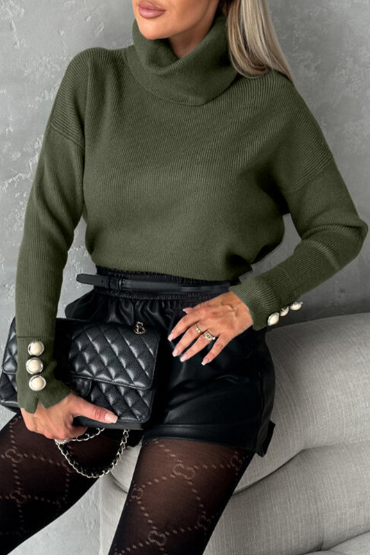 Suéteres casuales de cuello alto con tejido de perlas decorativas (3 colores)