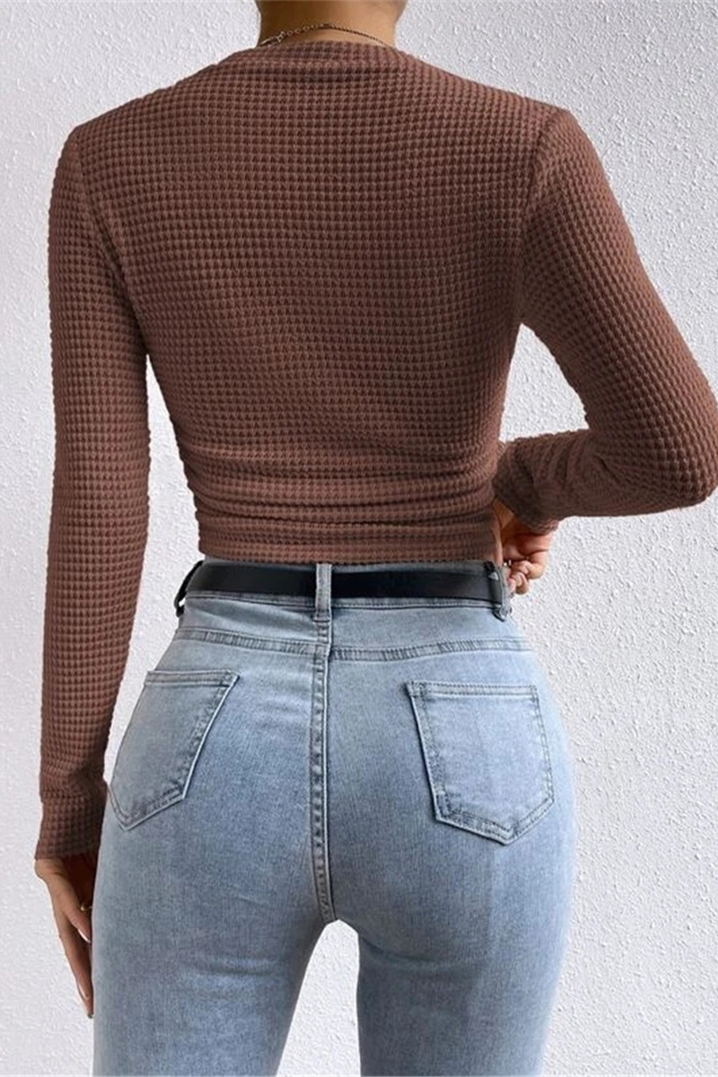 Blusa informal de cuello redondo fruncida a cuadros para uso diario (3 colores)