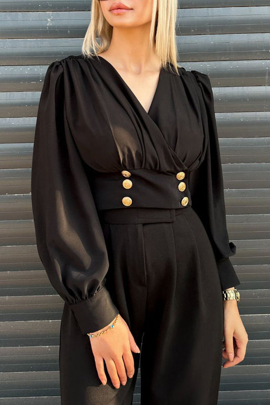 Blusas elegantes de cuello en V con botones para uso diario (3 colores)