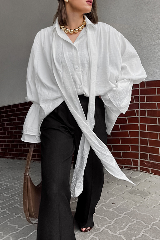 Blusas casuales con botones y cordones y cuello vuelto